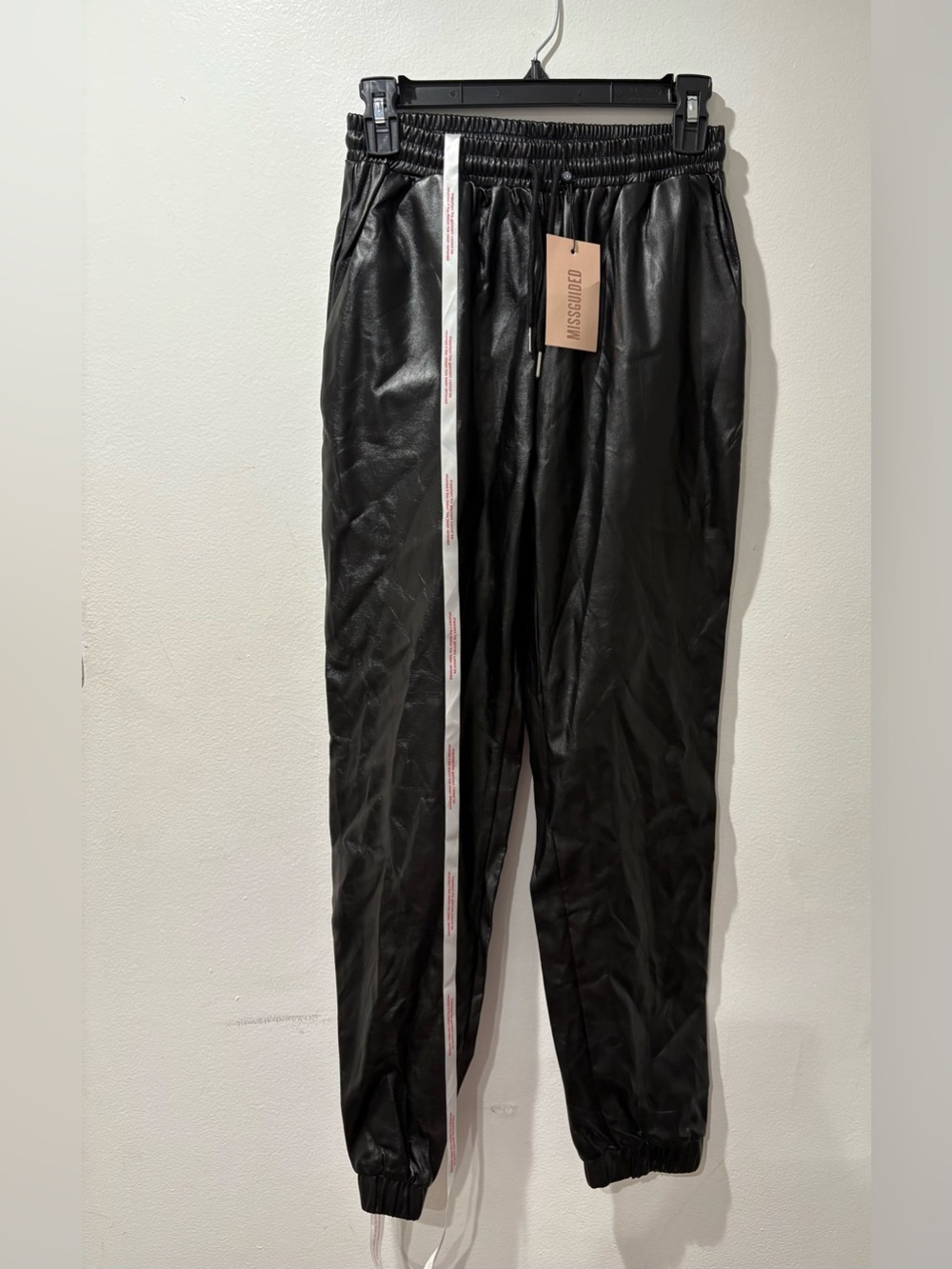 Missguided Black Faux Leather Jogger Pants